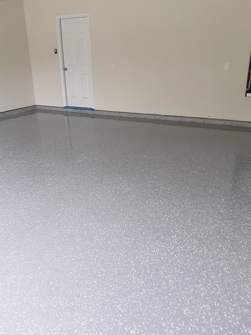 Speckled epoxy garage floor resurfacing, K and M Custom Concrete LLC
