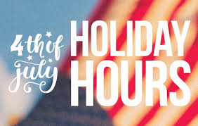 A sign that says `` 4th of july holiday hours '' with an american flag in the background.