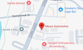 Map showing a red pin at Mears Automotive in Carmel near NW Carmel Dr. | Mears Automotive