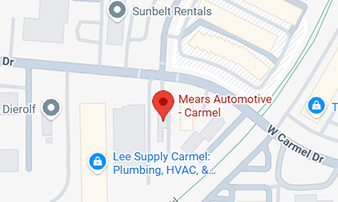 Map showing a red pin at Mears Automotive in Carmel near NW Carmel Dr. | Mears Automotive