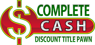 Logo for Complete Cash Discount Title Pawn in green, red, and gold on white background