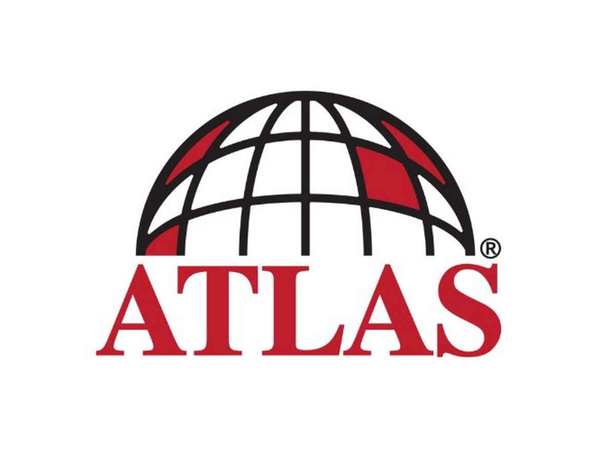Atlas logo: Globe with red sections above red 