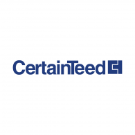 CertainTeed logo, blue text with a stylized blue 