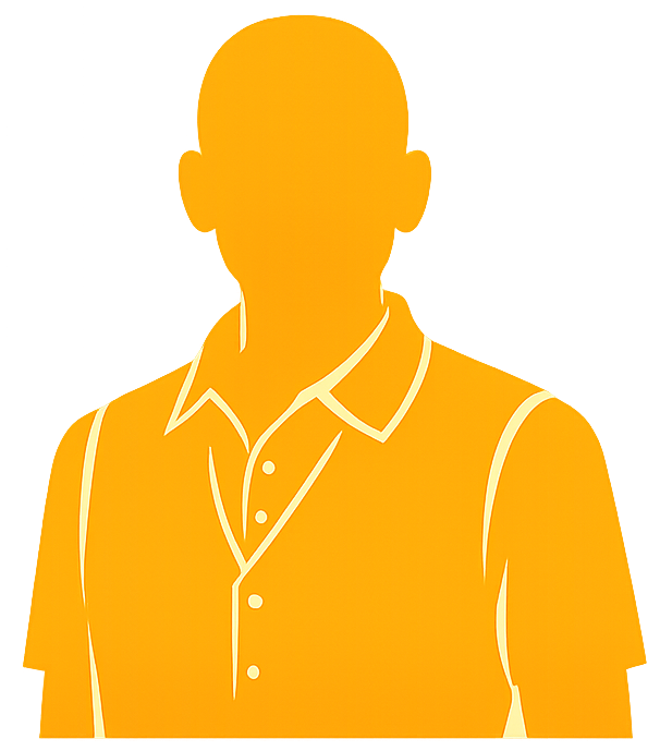 A minimalist yellow silhouette of a person wearing a collared polo shirt.