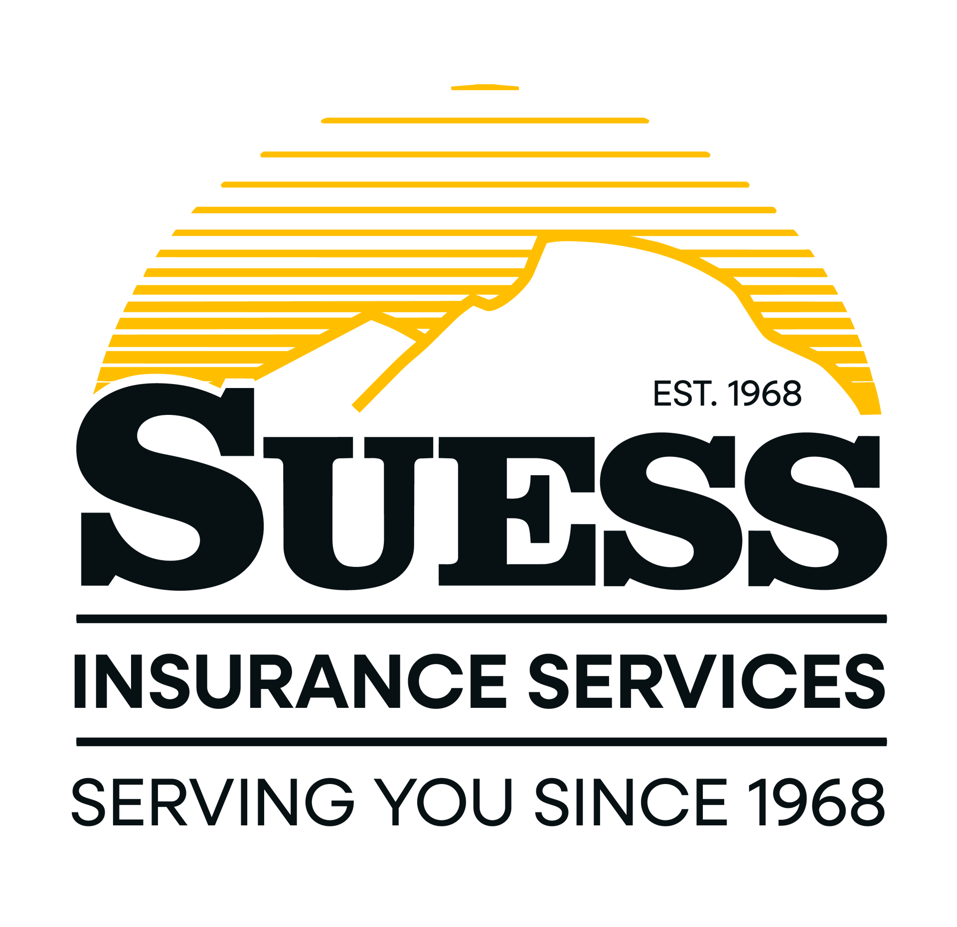 Logo for Suess Insurance Services, featuring a stylized yellow mountain icon and the text