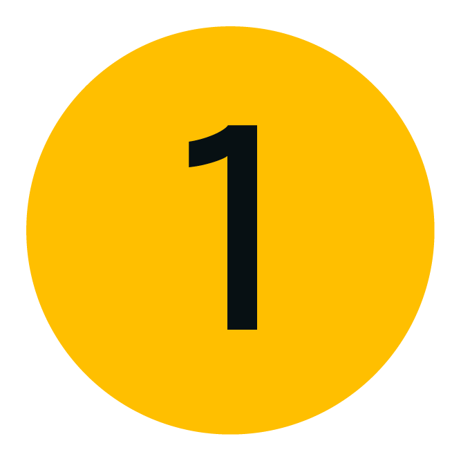A black number one centered on a yellow circle background.