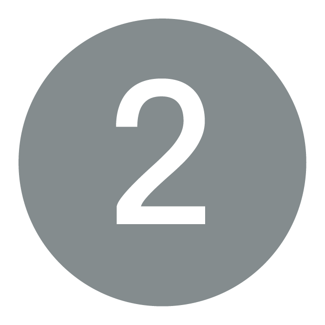 The number 2 in white, centered inside a solid grey circle.