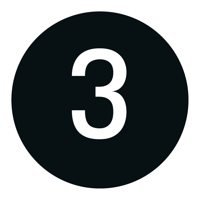 The number three in white, centered inside a black circle.