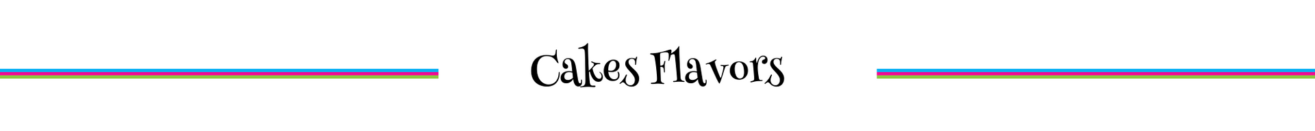 “Cakes Favors” header in black script between two thin purple lines on a white background