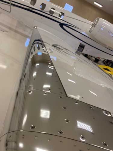 brightwork on airplane wing