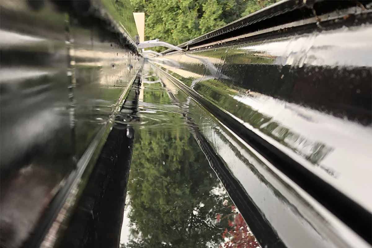 a close up of a train track with trees in the background