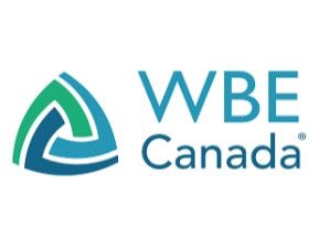 WBE Canada logo: abstract triangle in blue and green, text "WBE Canada" in teal.