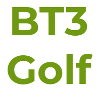 A green and white logo for bt3 golf