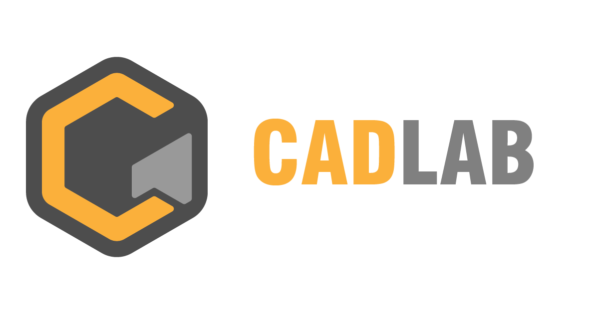CADLAB-logo met oranje zeshoekig pictogram en grijs/oranje tekst op een witte achtergrond.