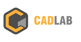 CADLAB-logo met oranje zeshoekig pictogram en grijs/oranje tekst op een witte achtergrond.