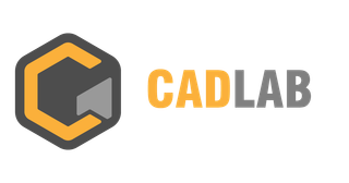 CADLAB-logo met oranje zeshoekig pictogram en grijs/oranje tekst op een witte achtergrond.