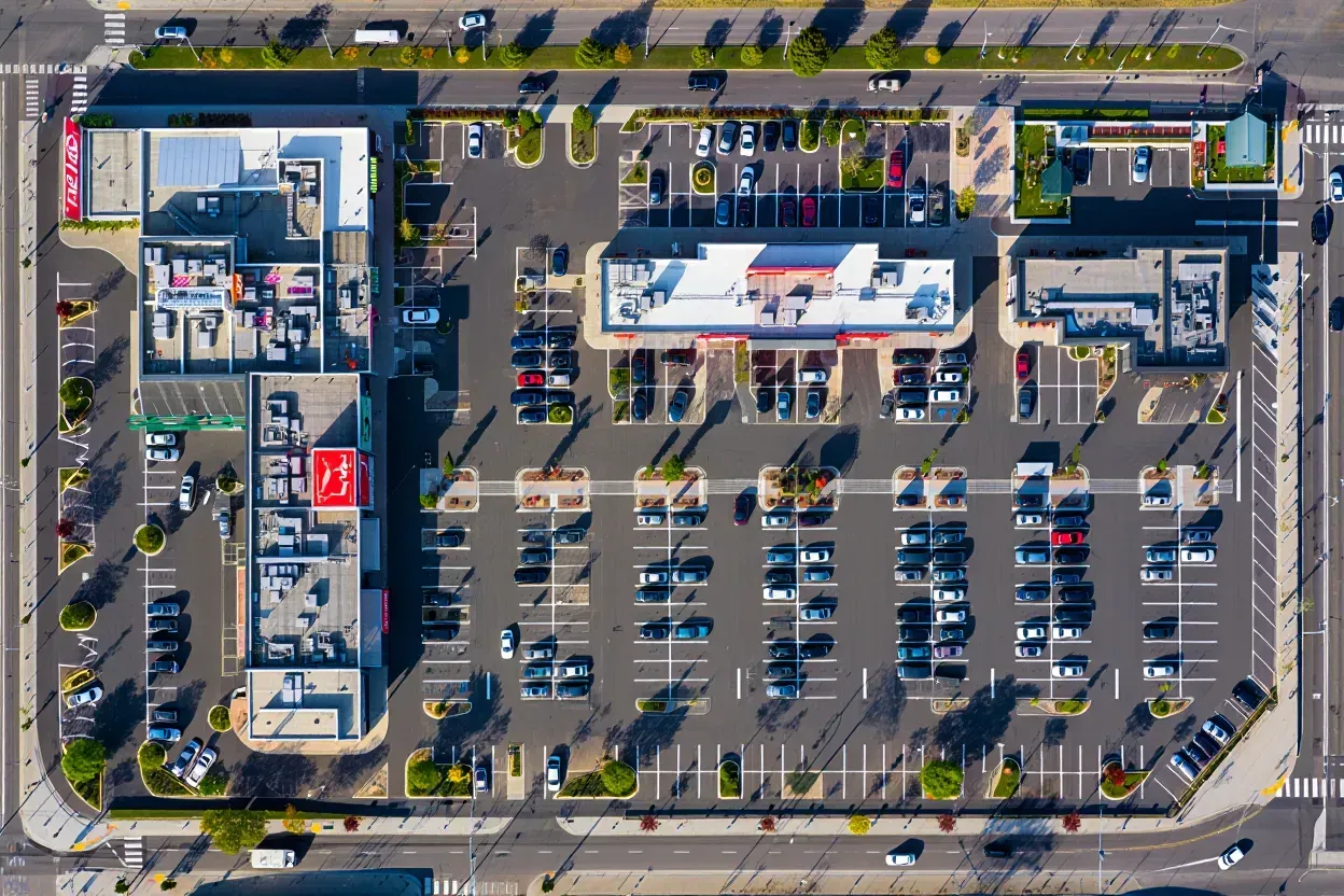 A flat, single-story retail building with a