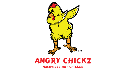 A yellow cartoon chicken dabbing above the red text 