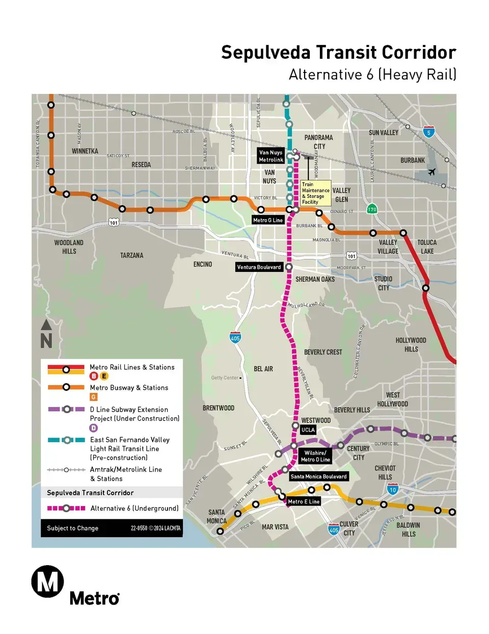 Map showing the Sepulveda Transit Corridor project routes, including heavy rail and transit rail lines in the LA Metro area.