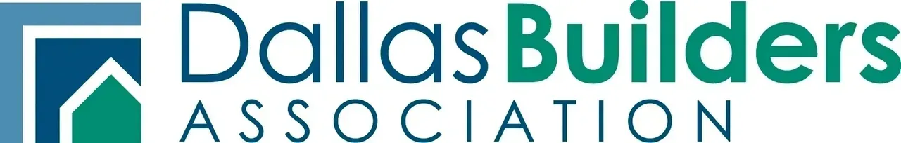 Logo of the Dallas Builders Association. The text is in dark blue and green. There is a house-shaped icon.