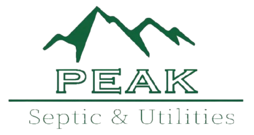 Logo for Peak Septic & Utilities featuring green mountain graphic and text.