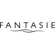 A black and white logo for fantasie with a wave in the middle.