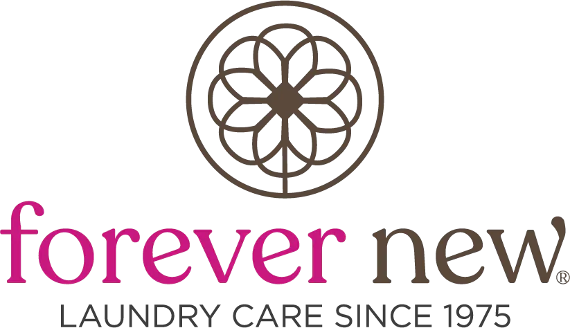 The logo for forever new laundry care since 1975 is a flower in a circle.