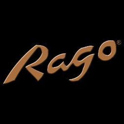The logo for rago is on a black background.