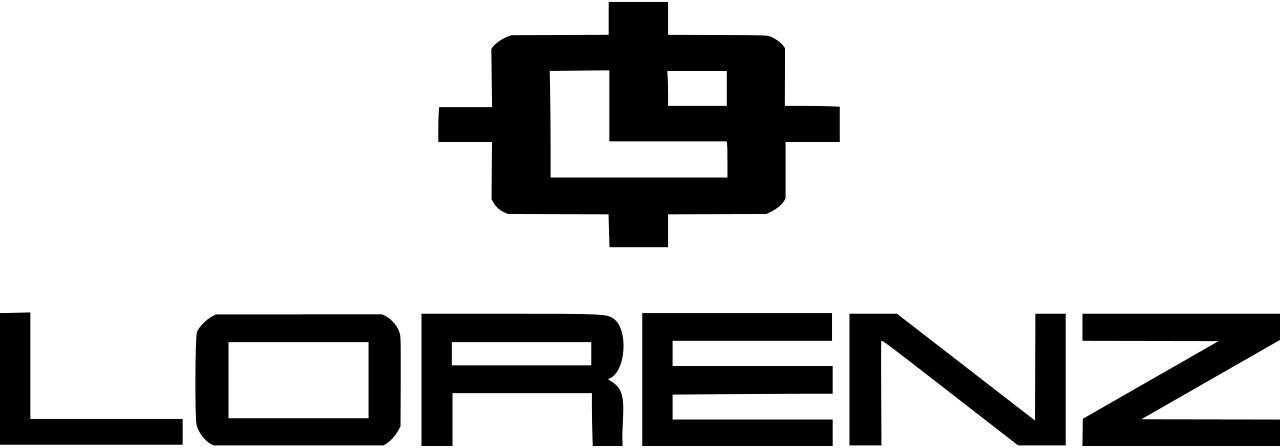 Il logo Lorenz è bianco e nero e ha una croce sopra.