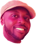 Smiling Black man wearing a pink cap, with a trimmed beard, and a pink hue.