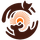 Brown circular logo with a sunrise and hands forming a protective swirl around it