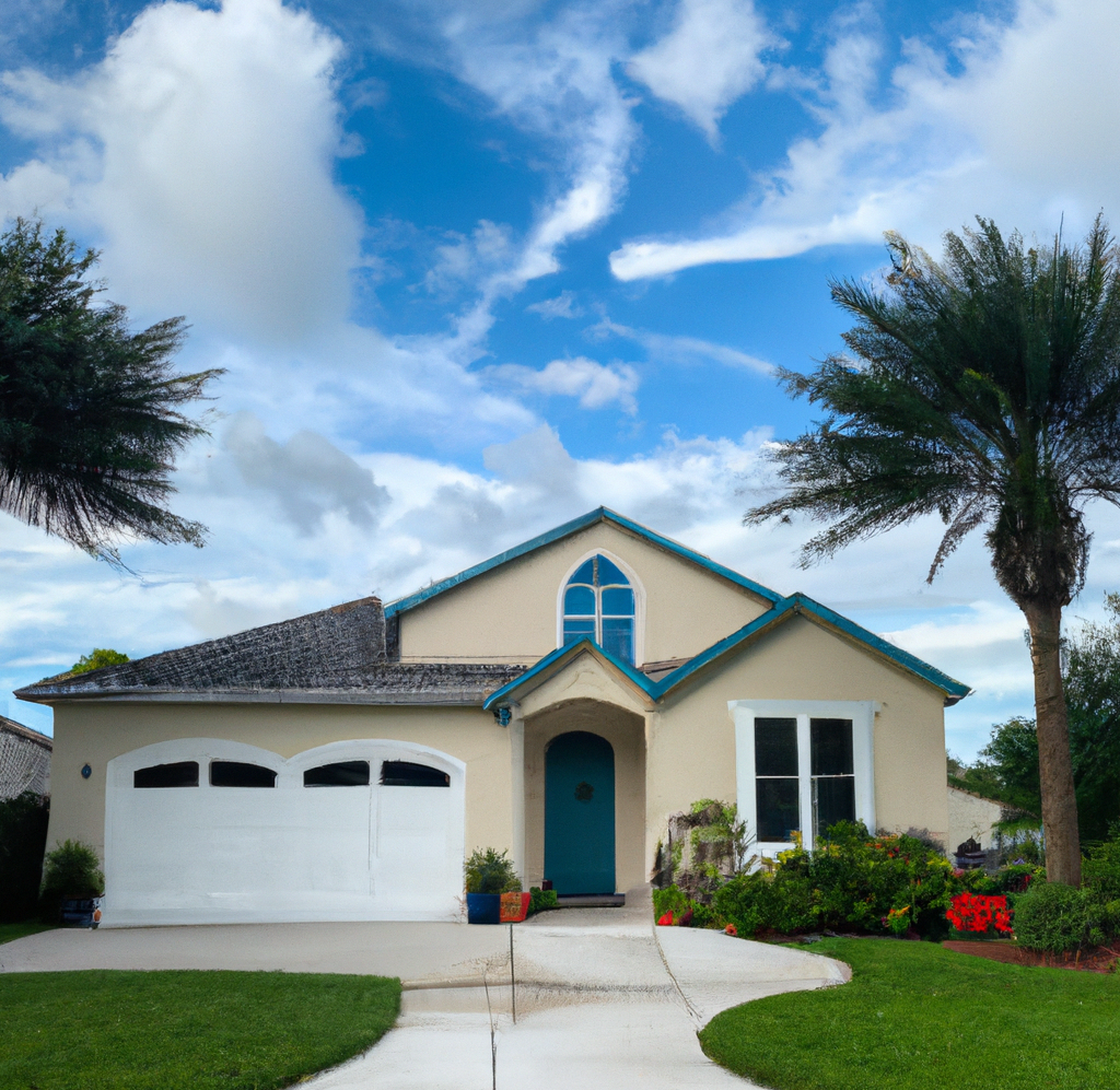 A house with a palm tree in front of it