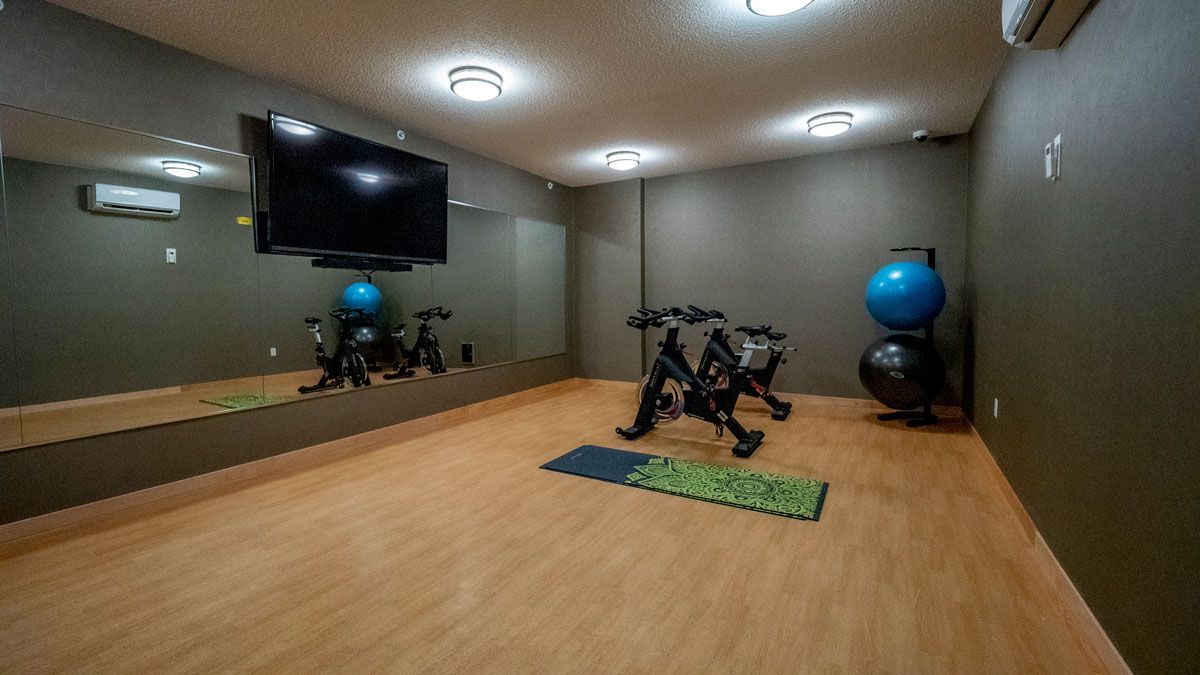 There is a large mirror in the middle of the room.