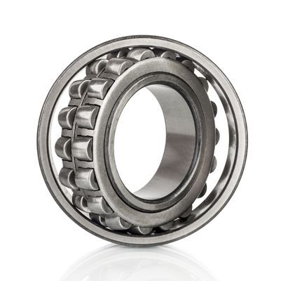 Rodamiento de rodillos con dos filas de rodillos, metal plateado.
