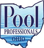 Pool Professionals Ohio logo with blue text over an outline of Ohio.