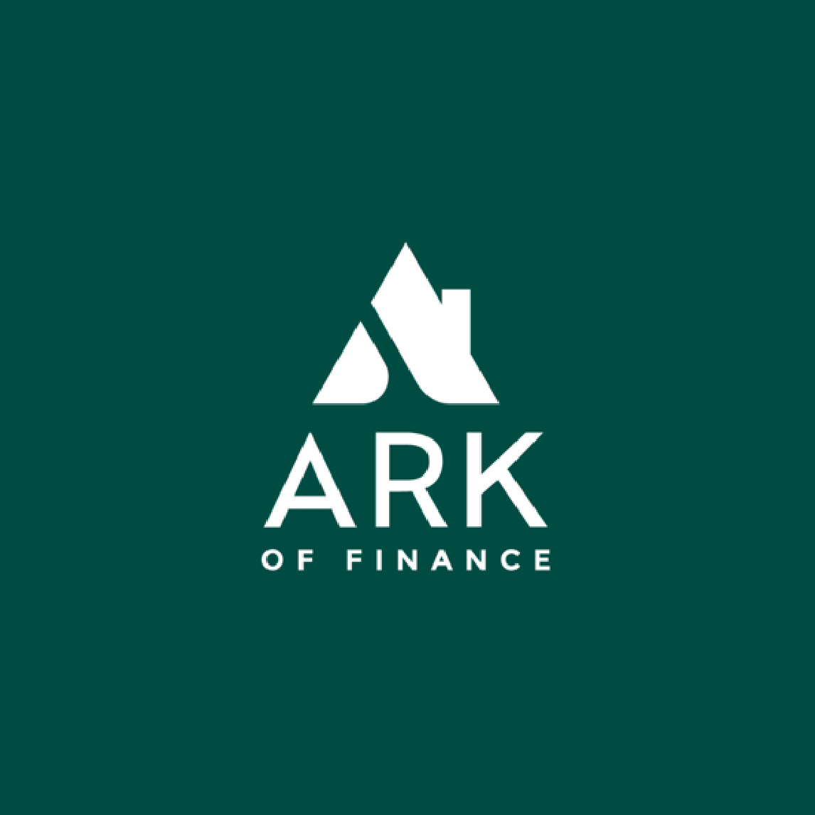 A logo for ark of finance on a green background