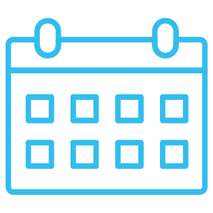 Blue outline calendar icon with four date squares and two tabs on top