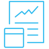 Blue line chart and document icon with a small window panel overlay.