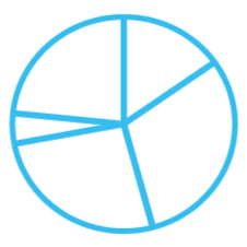Blue line-art pie chart divided into five uneven slices on a white background