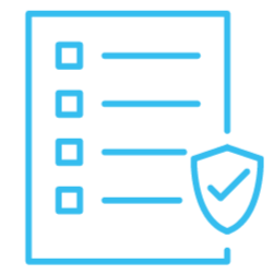 Blue checklist with shield icon for security or compliance