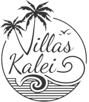Logo for Villas Kalei with palm trees, ocean waves, and text within a circle.
