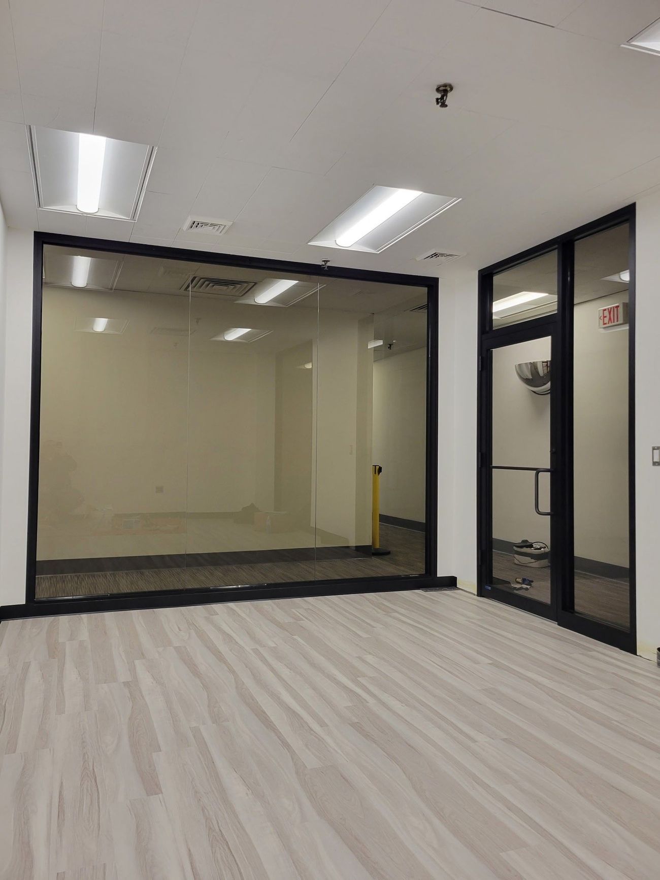 There is a large window in the middle of the room.