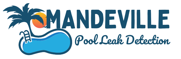 Mandeville Pool Leak Detection logo with a blue pool and palm tree icon