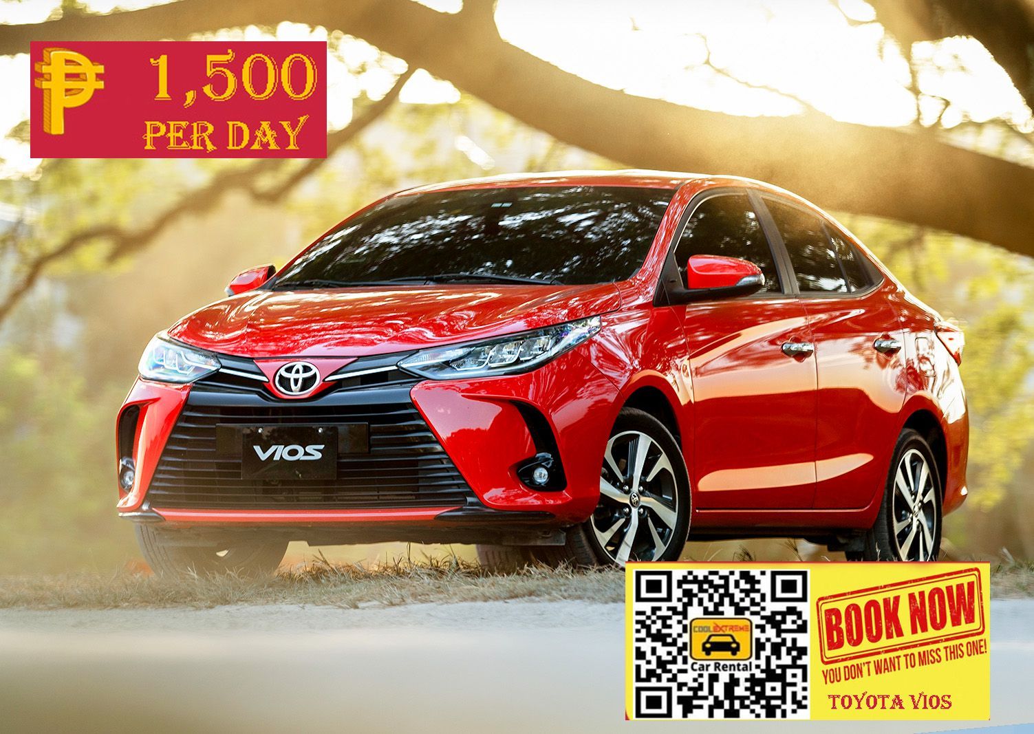 Toyota Vios available for self-drive car hire in Palawan—offers a stylish and reliable option for exploring the island with comfort and ease.