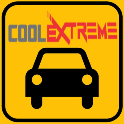 Logo of CoolExtreme Rent-A-Car Palawan showing a stylized rental car illustration with company name text over a vibrant yellow background.