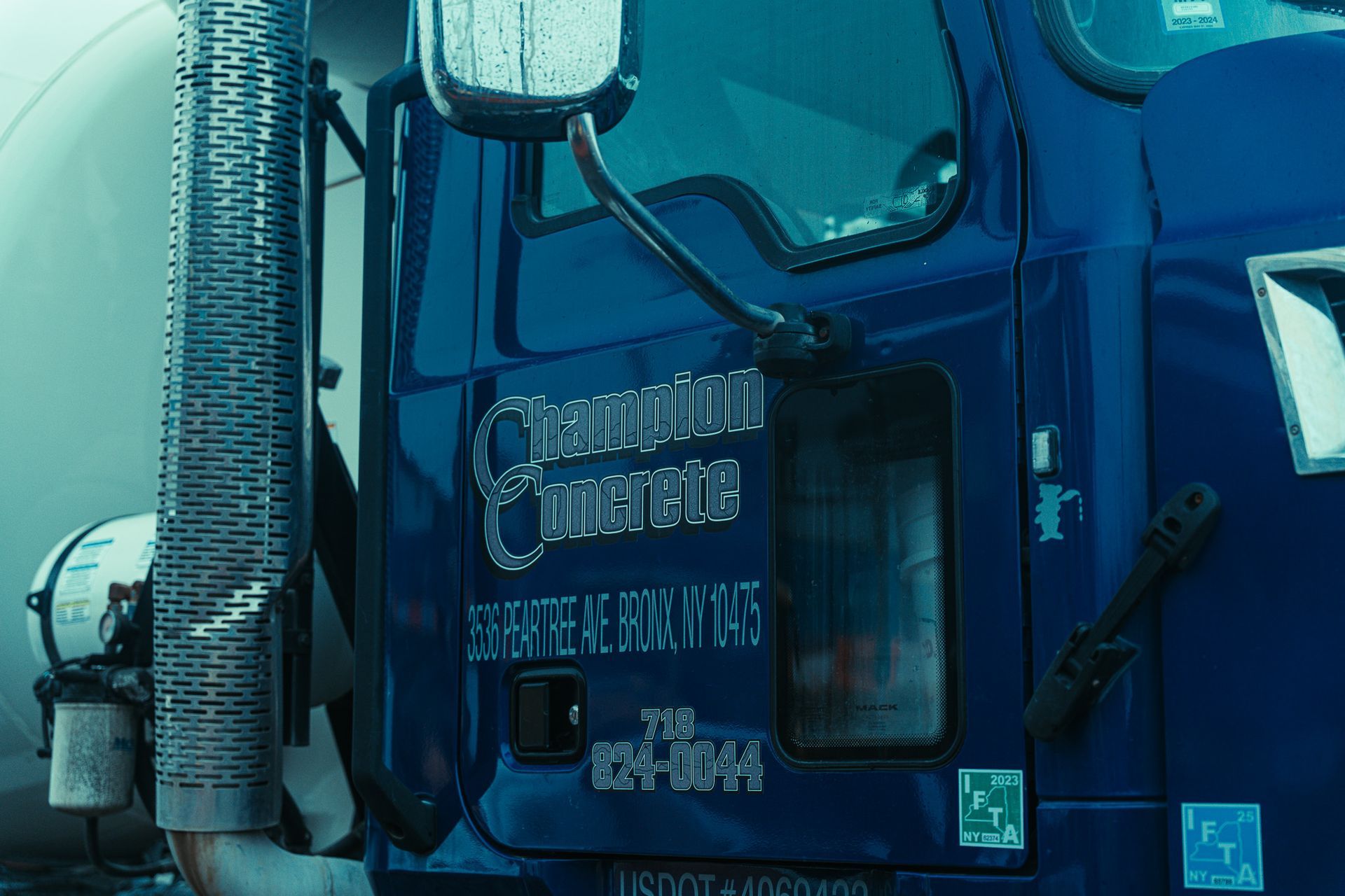 Blue semi-truck cab with