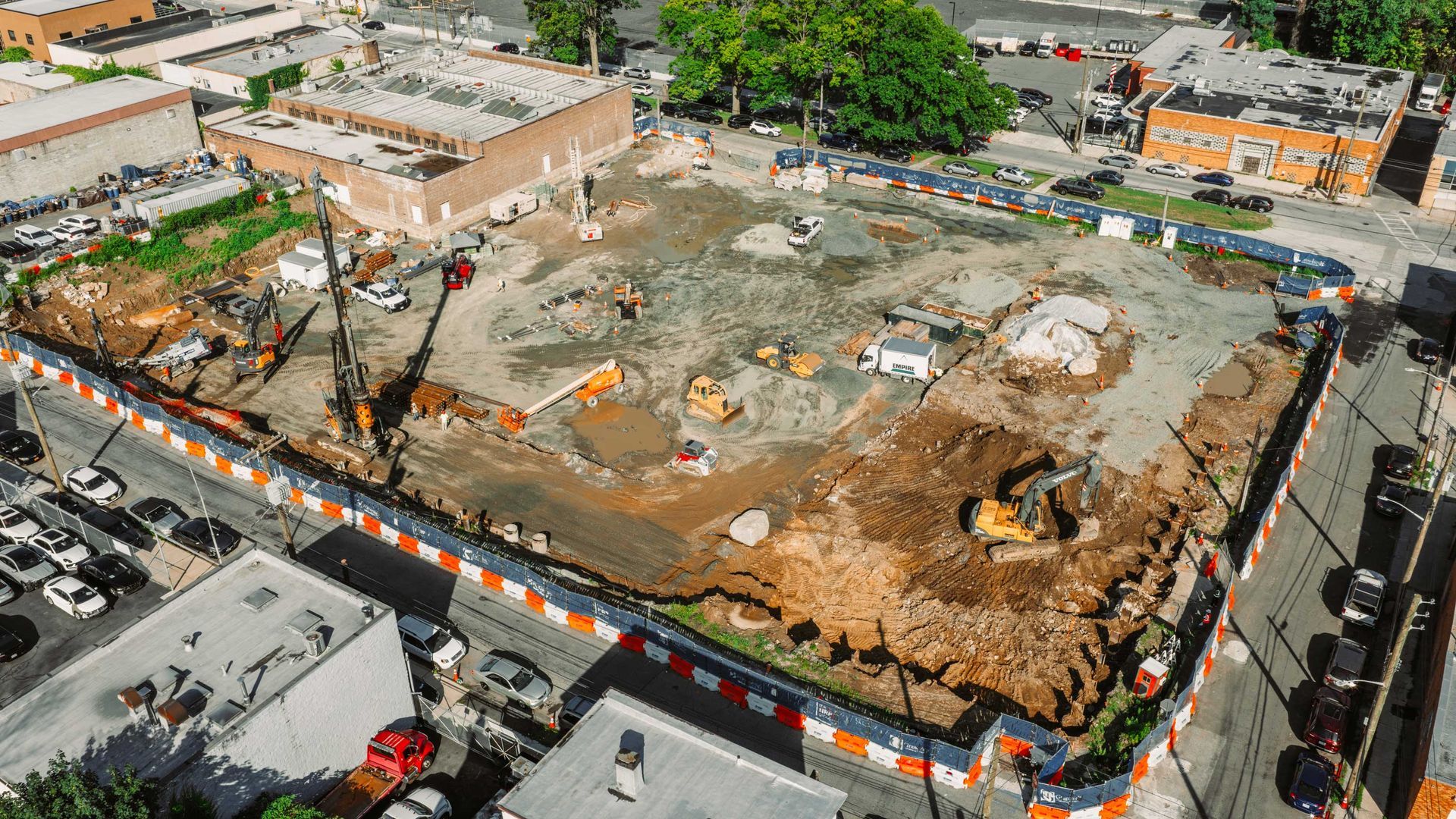 Aerial view of a construction site.