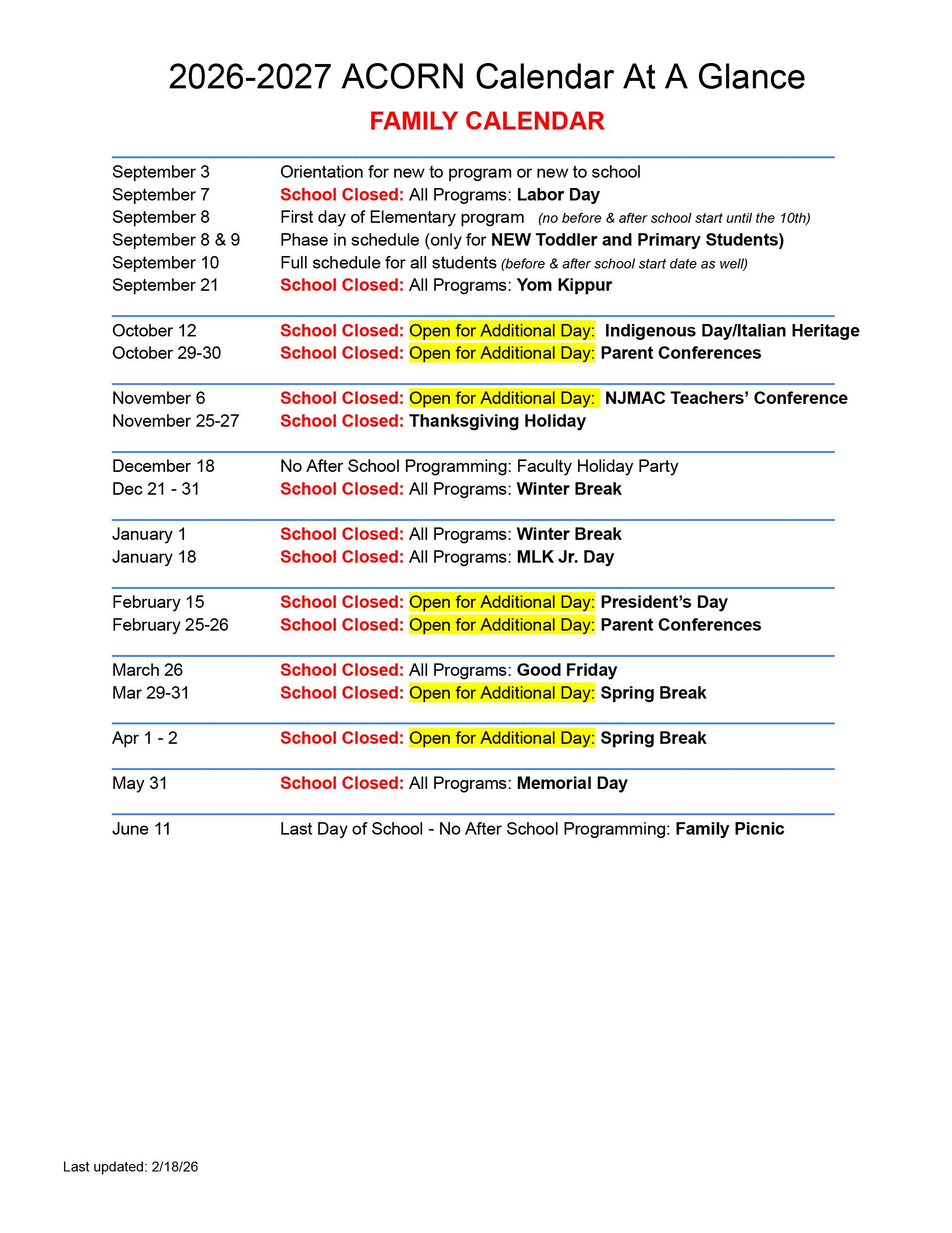 acorn montessori school calendar
