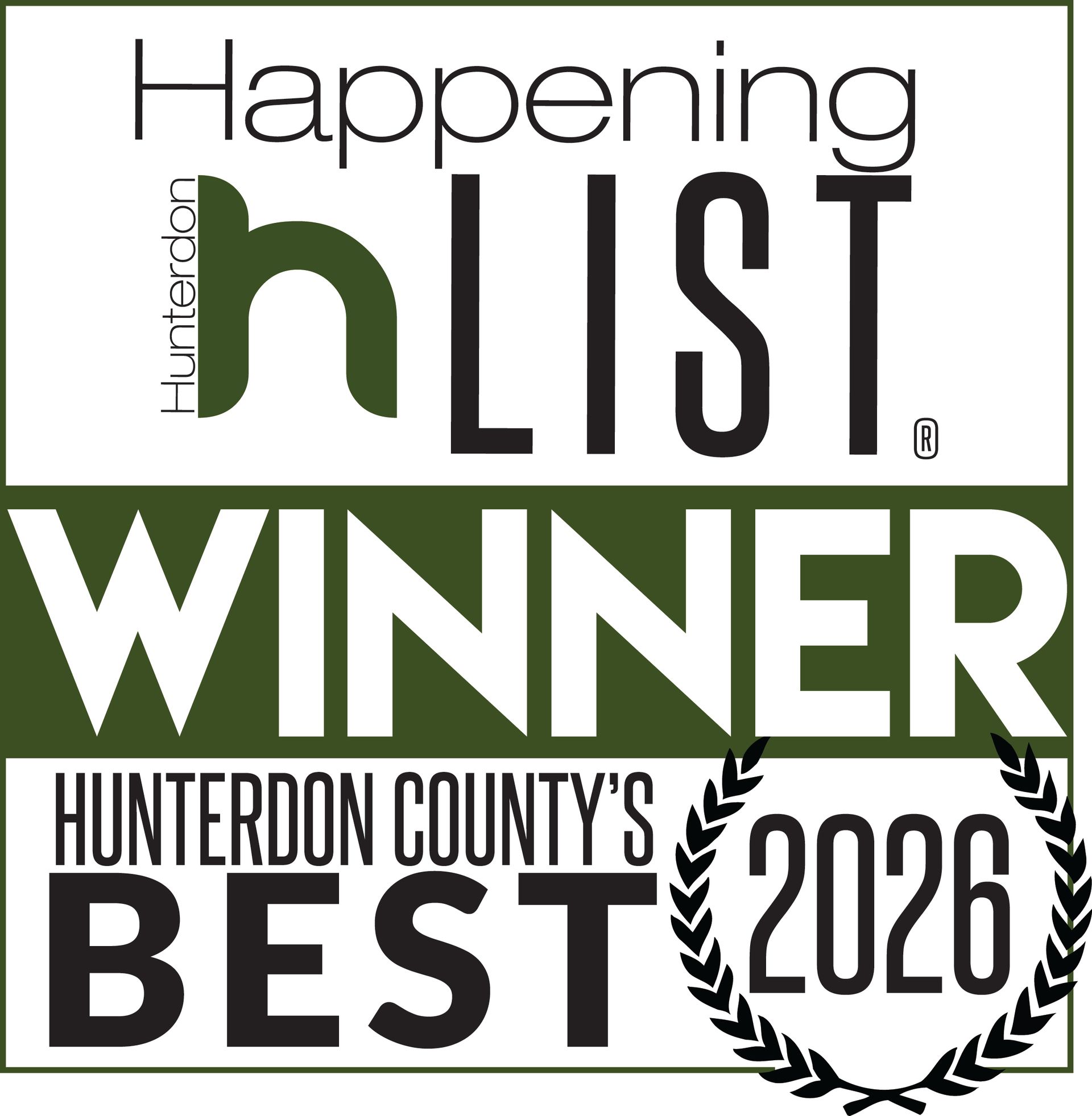 Hunterdon Happening H List Winner, Hunterdon County’s Best 2026 badge in green, black and white