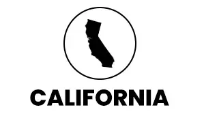 A black and white logo for california with a map of the state in a circle.
